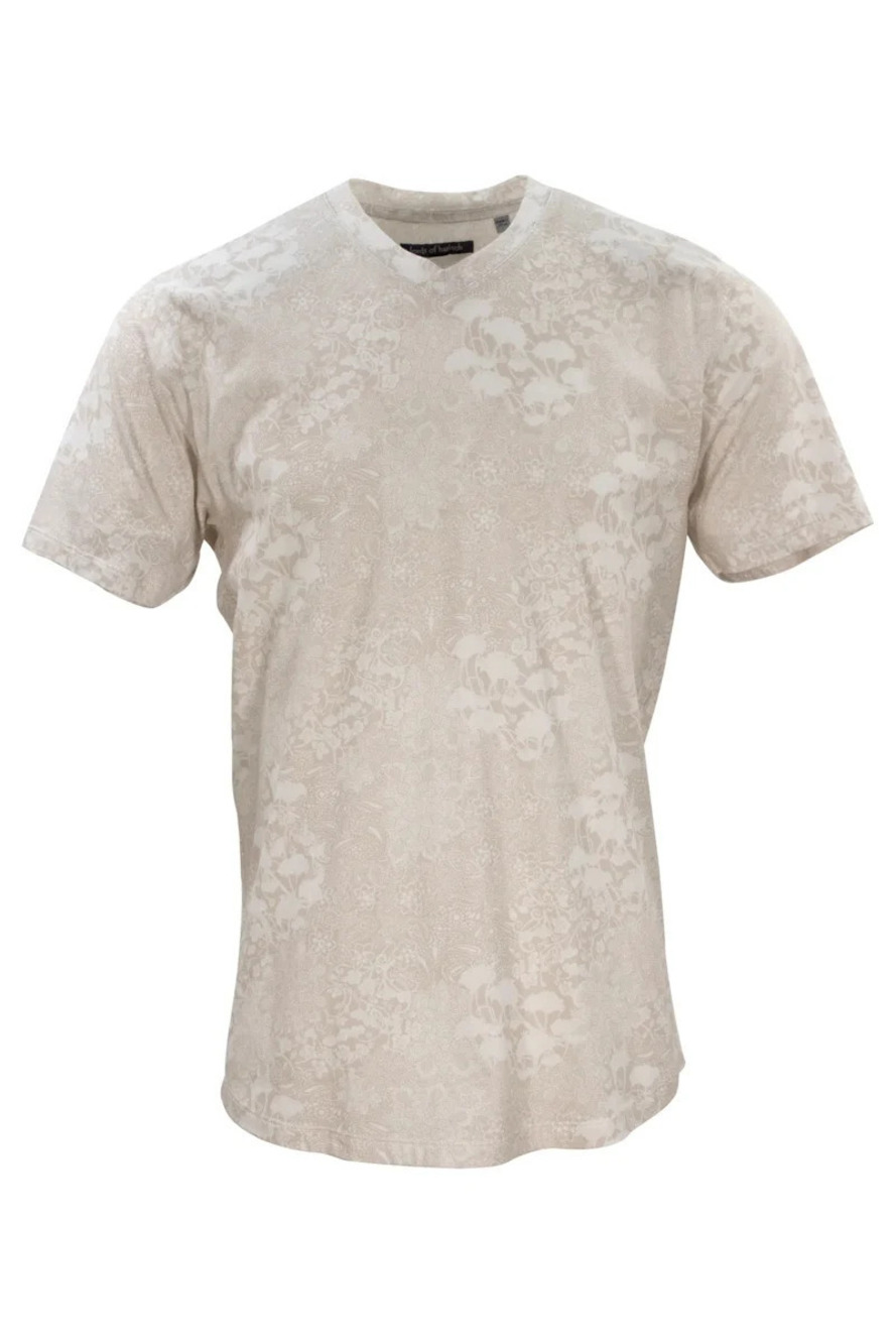 Lords of Harlech Tan Floral V-neck Short Sleeve T-Shirt/21980